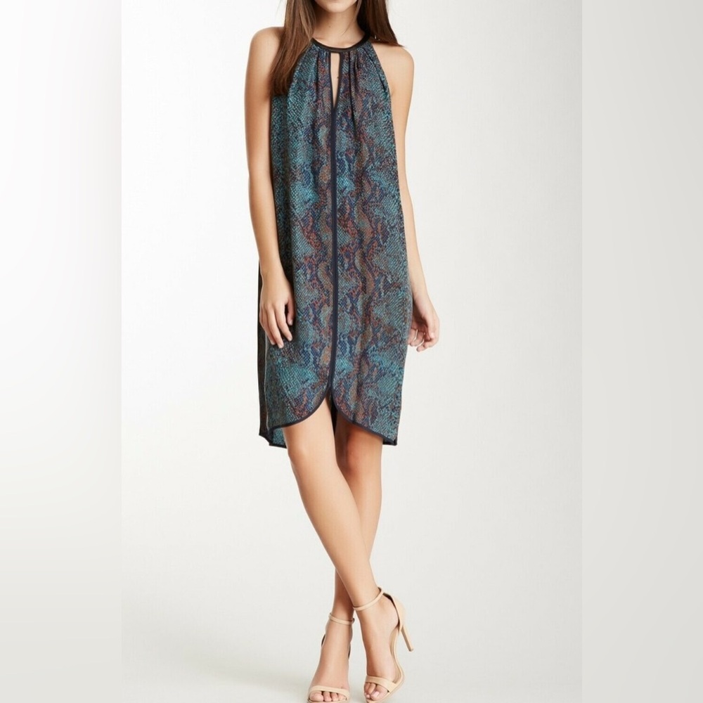 Rebecca Taylor Mini Dress Size 4 Womens 100% Silk High Neck Lamb Leather Combo